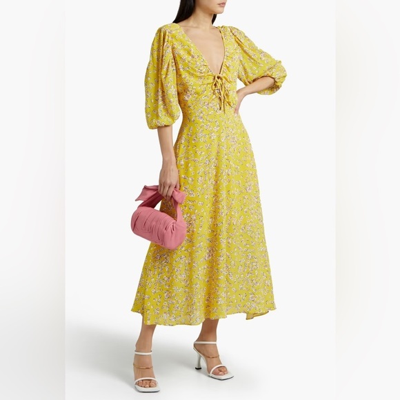 NICHOLAS Danielle Lace-Up Ruched Floral-Print Crepe MIDI - Picture 10 of 11